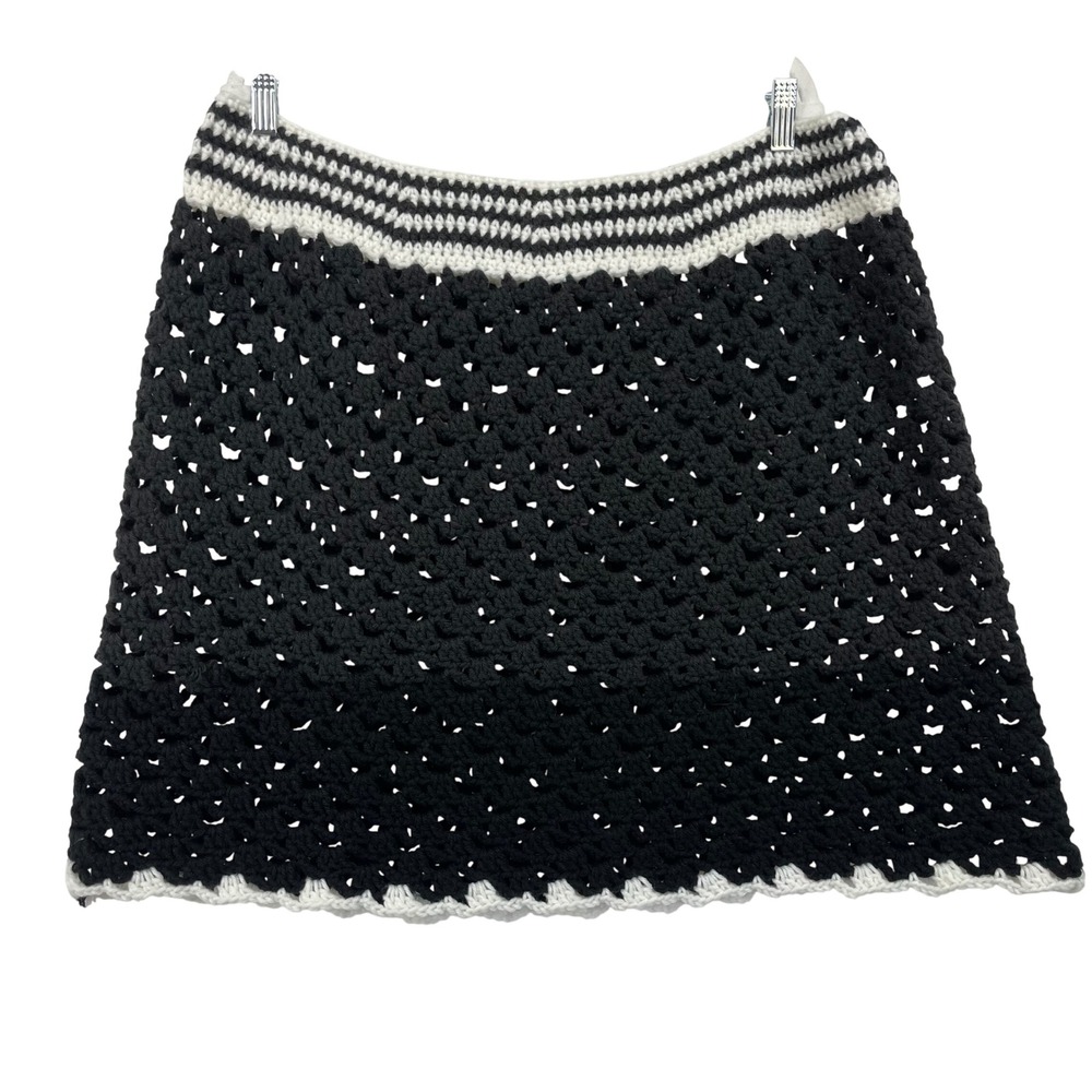 Size 1X Handmade Crochet Mini Skirt Black‎ White Stripe Boho Festival Summer
